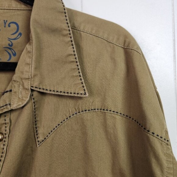 Twenty X Tan Corduroy Pearl Snap Western Button Down Shirt Slim Fit Mens XXL - Picture 4 of 14